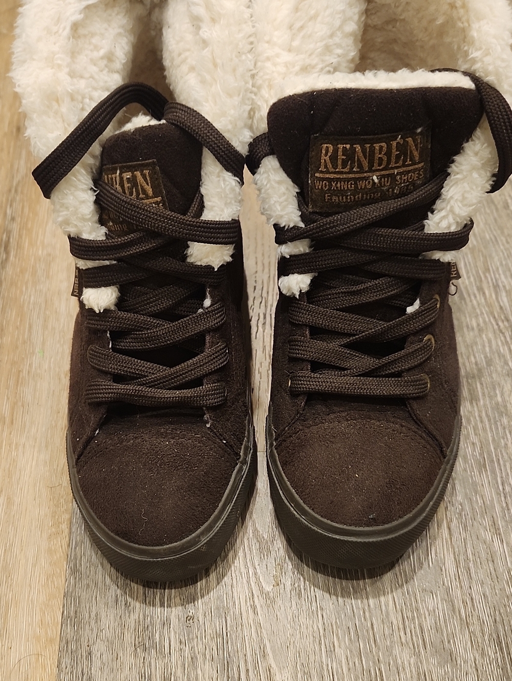 Womens Brown Fleece-Lined High-Top Shoes
